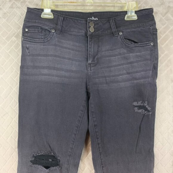 NY&C Soho Womans 8 Denim Jeans Black Ombre Boyfriend Mid Rise Distressed Stretch - Picture 2 of 15